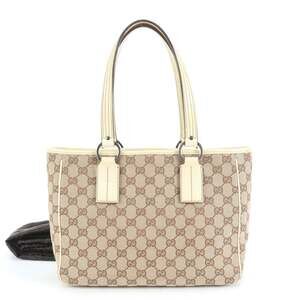 Gucci GG Canvas 113019 Leather Tote Bag Shoulder Handbag Beige Women's